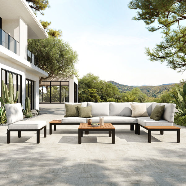 6 Seater Outdoor Couch Modern L-Shaped Sectional Sofa Set