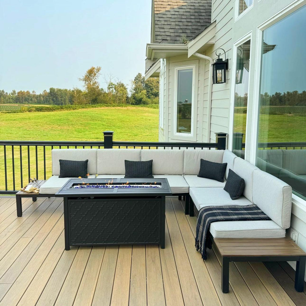 6-Seater L-Shaped Sectional Sofa Set with Gas Fire Pit Table