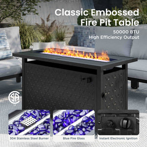 6-Seater L-Shaped Sectional Sofa Set with Gas Fire Pit Table