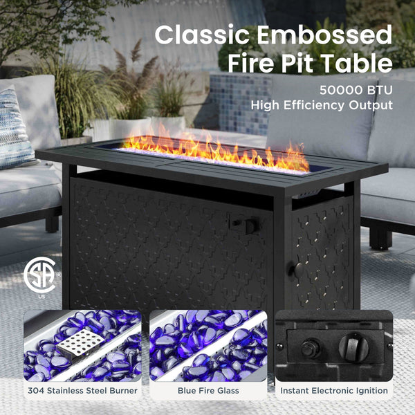 6-Seater L-Shaped Sectional Sofa Set with Gas Fire Pit Table