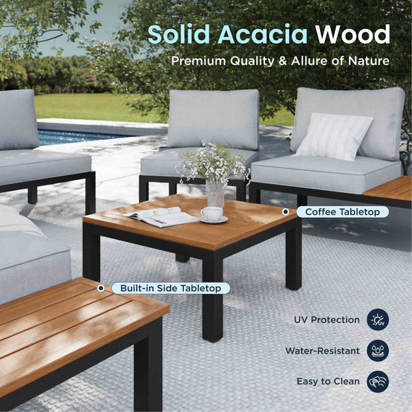 6 Seater Outdoor Couch Modern L-Shaped Sectional Sofa Set