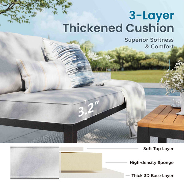 6 Seater Outdoor Couch Modern L-Shaped Sectional Sofa Set