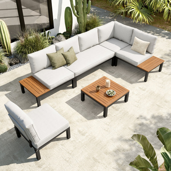 6 Seater Outdoor Couch Modern L-Shaped Sectional Sofa Set