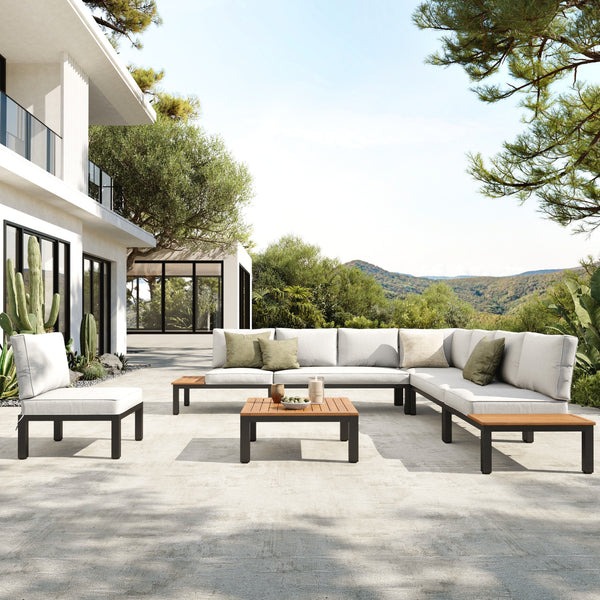 6 Seater Outdoor Couch Modern L-Shaped Sectional Sofa Set