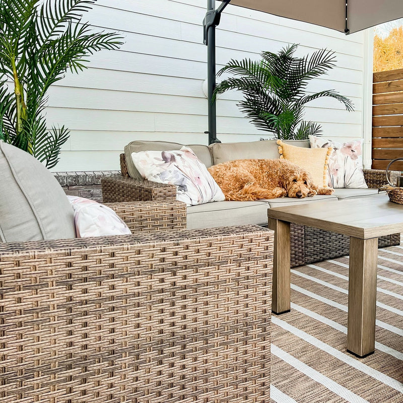Phi Villa Luxury Patio Rattan Swivel Conversation Sofa Set
