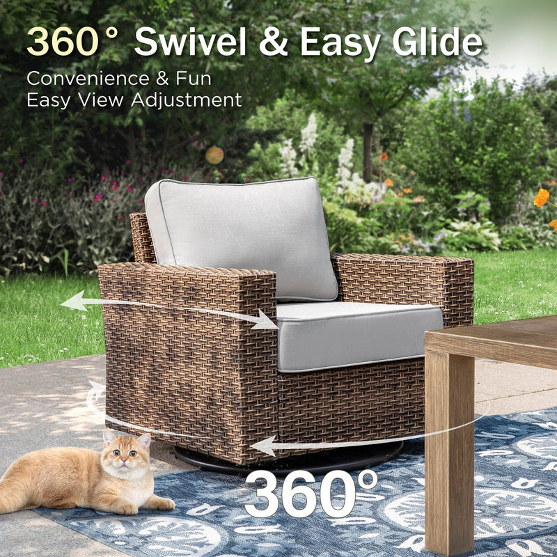 Phi Villa Luxury Patio Rattan Swivel Conversation Sofa Set