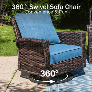 7-Seater Garden Vintage Swivel Rattan Sofa Sets with Wicker Table