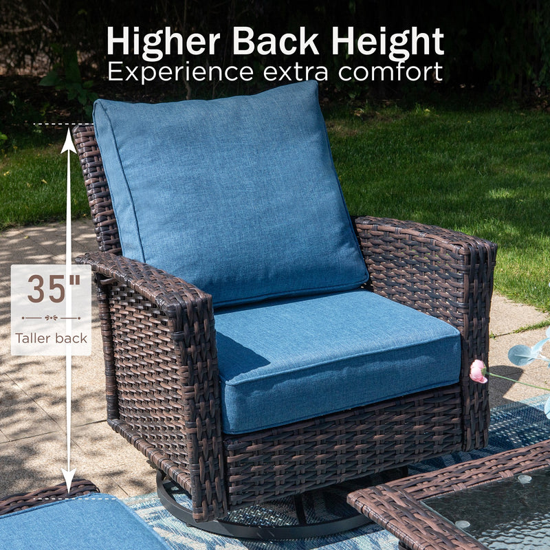 Phi Villa Outdoor Rattan Furniture Wicker 7-Seater Patio Swivel Sofa Sets with Coffee Table