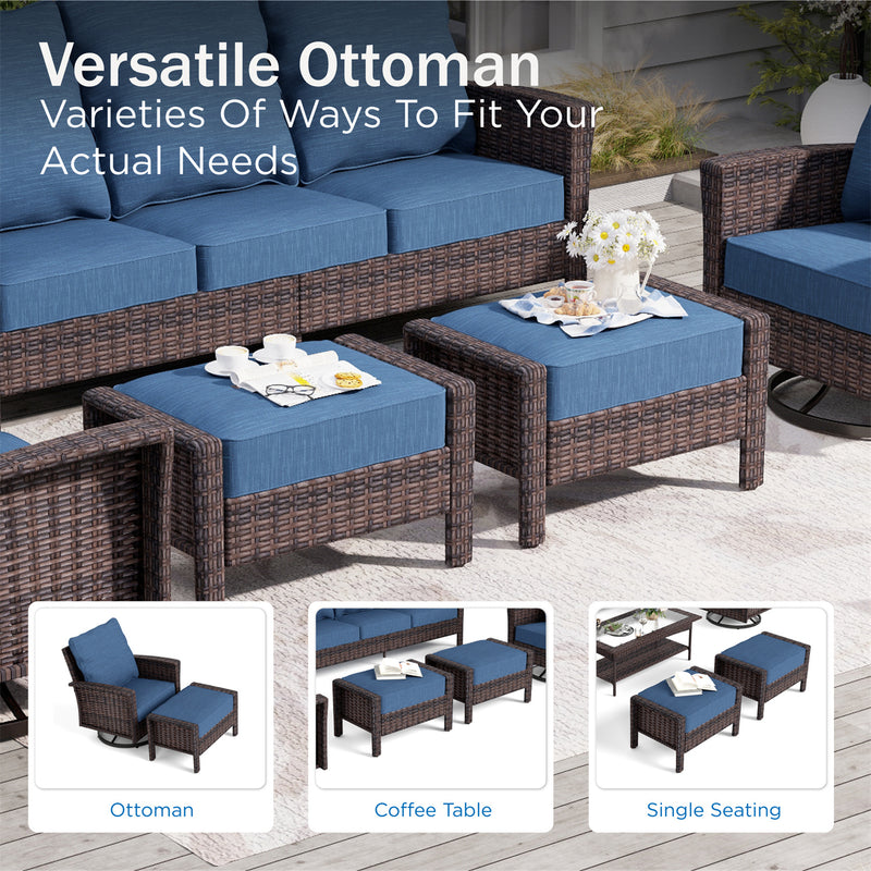 Phi Villa Patio Rattan Furniture Wicker 7-Seater Outdoor Swivel Sofa Sets