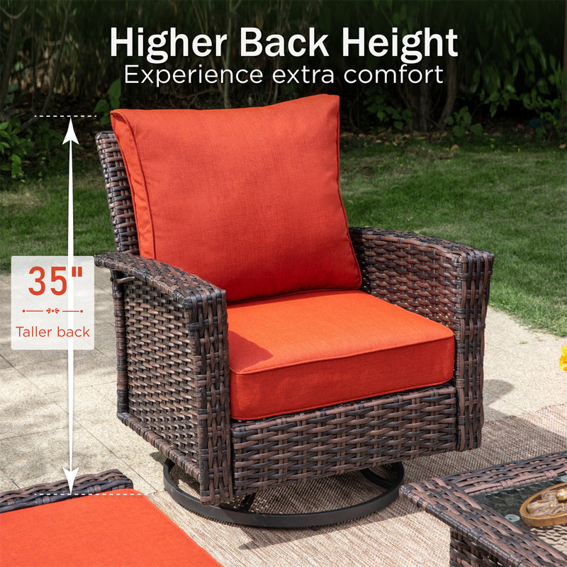 Phi Villa Patio Rattan Furniture Wicker 7-Seater Outdoor Swivel Sofa Sets