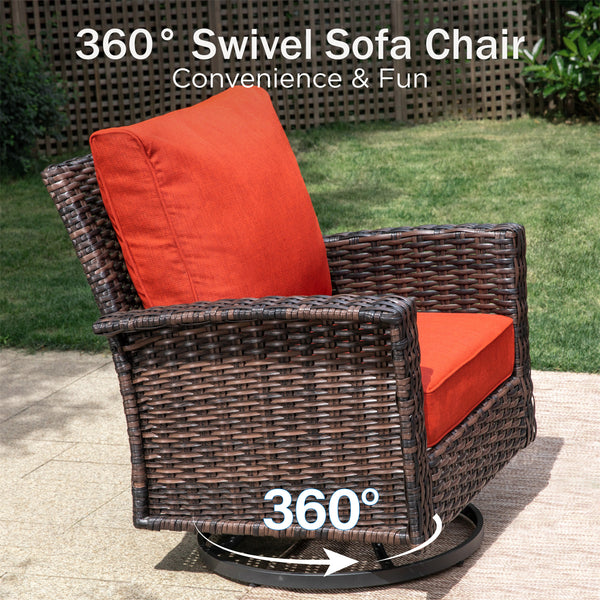 7-Seater Garden Vintage Swivel Rattan Sofa Sets with Wicker Table