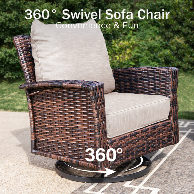 Phi Villa Patio Rattan Furniture Wicker 7-Seater Outdoor Swivel Sofa Sets