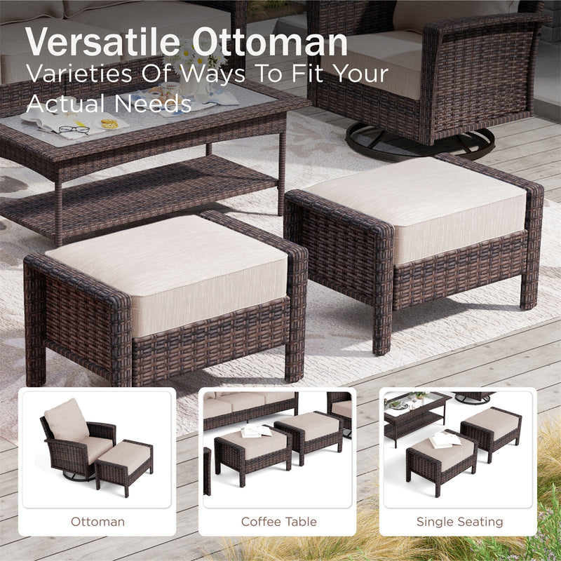 Phi Villa Patio Rattan Furniture Wicker 7-Seater Outdoor Swivel Sofa Sets