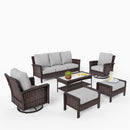 7-Seater Garden Vintage Swivel Rattan Sofa Sets with Ottomans and Table