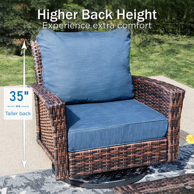 Phi Villa Patio Rattan Furniture Wicker 7-Seater Outdoor Swivel Sofa Sets