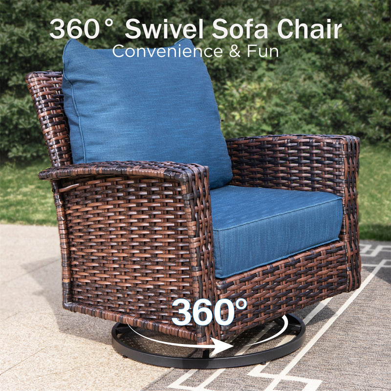Phi Villa Patio Rattan Furniture Wicker 7-Seater Outdoor Swivel Sofa Sets