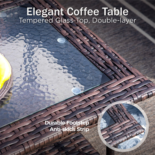 7-Seater Garden Vintage Swivel Rattan Sofa Sets with Wicker Table