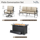 5-Seater Patio Metal Wave Sofa Set with Fire Pit Table