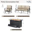 5-Seater Patio Metal Wave Sofa Set with Fire Pit Table