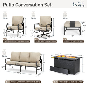 9-Seater Patio Metal Wave Sofa Sets With Fire Pit Table