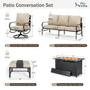 7-Seater Patio Metal Wave Sofa Sets with Fire Pit Table