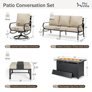 Patio Metal Swivel Wave Sofa Sets With Fire Pit Table for Sale