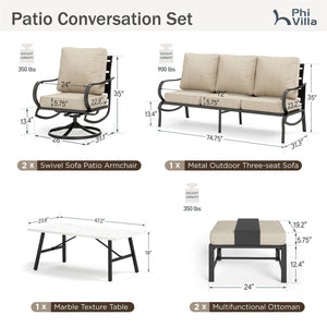 7-Seater Patio Metal Wave Sofa Set with Coffee Table & Ottomans