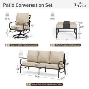 7-Seater Patio Metal Wave Sofa with Ottomans