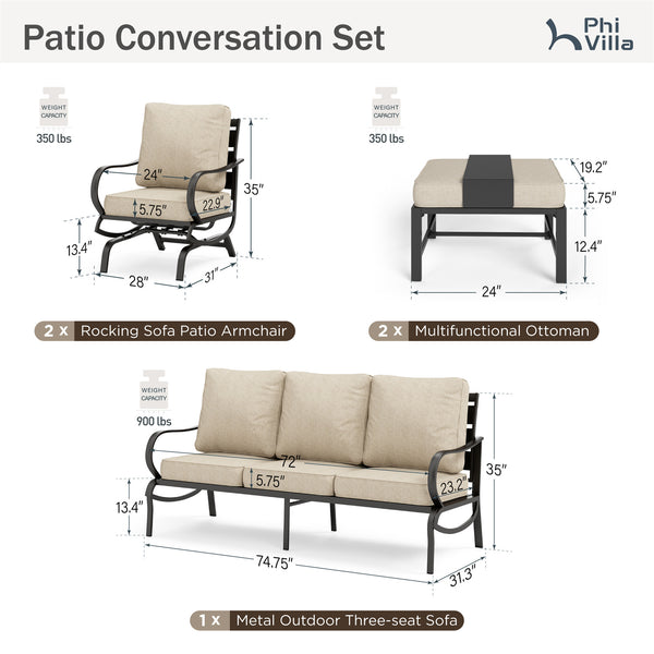 7-Seater Patio Metal Wave Sofa with Ottomans