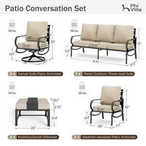 9-Seater Patio Metal Wave Sofa Set with Ottomans