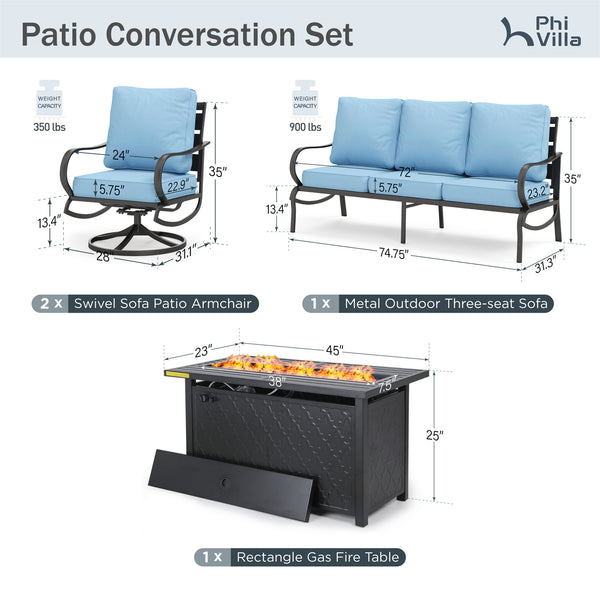 Patio Metal Swivel Wave Sofa Sets With Fire Pit Table for Sale
