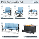 9-Seater Patio Metal Wave Sofa Sets With Fire Pit Table