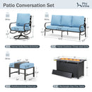 7-Seater Patio Metal Wave Sofa Sets with Fire Pit Table