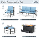 7-Seater Patio Metal Wave Sofa Sets with Fire Pit Table