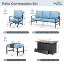 7-Seater Patio Metal Wave Sofa Sets with Fire Pit Table
