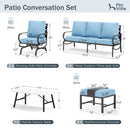 7-Seater Patio Metal Wave Sofa Set with Coffee Table & Ottomans