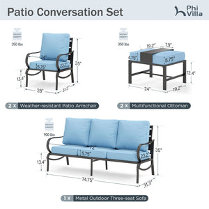 7-Seater Patio Metal Stable Wave Sofa with Ottomans