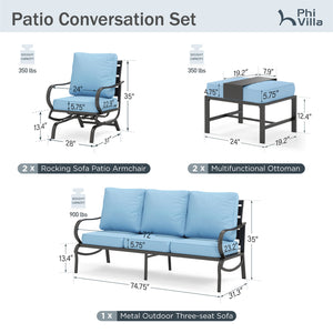 7-Seater Patio Metal Wave Sofa with Ottomans