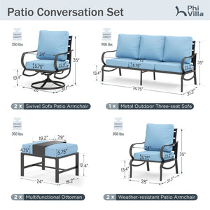 9-Seater Patio Metal Wave Sofa Set with Ottomans