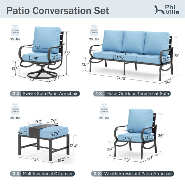 9-Seater Patio Metal Wave Sofa Set with Ottomans
