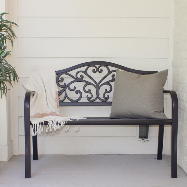 PHI VILLA Outdoor Cast Iron Garden Bench with Unique Three-Dimensional Pattern