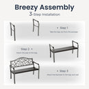 PHI VILLA Outdoor Cast Iron Garden Bench with Unique Three-Dimensional Pattern