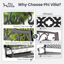 PHI VILLA Outdoor Cast Iron Garden Bench with Unique Three-Dimensional Pattern
