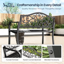 PHI VILLA Outdoor Cast Iron Garden Bench with Unique Three-Dimensional Pattern
