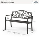 PHI VILLA Outdoor Cast Iron Garden Bench with Unique Three-Dimensional Pattern