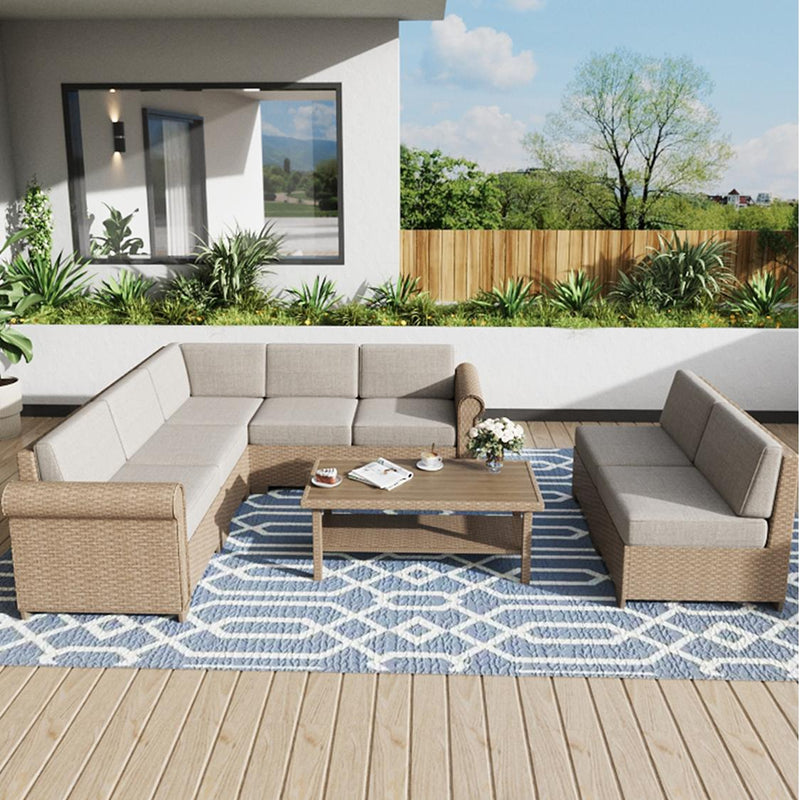 Phi Villa Outdoor Classic Garden Modular Wicker Deep Sofa Set with Coffee Table