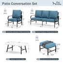 7-Seater Patio Metal Wave Sofa Set with Coffee Table & Ottomans