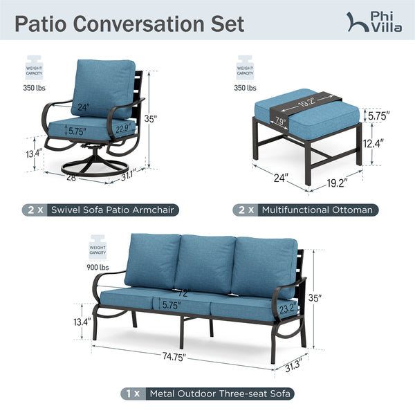 7-Seater Outdoor Metal Wave Sofa Set with Ottomans