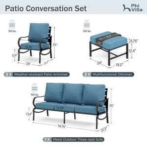 9-Seater Patio Metal Wave Sofa Set with Ottomans