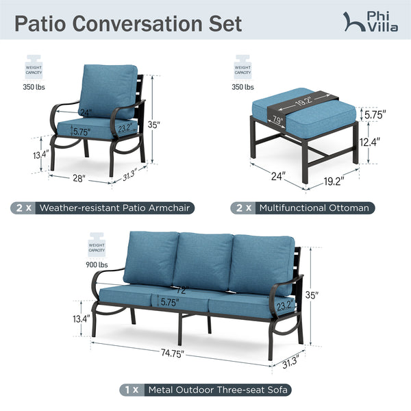 9-Seater Patio Metal Wave Sofa Set with Ottomans